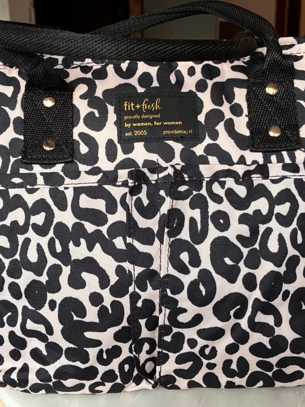 Fit + Fresh Leopard Print Insulated Lunch Tote Bag Black White
